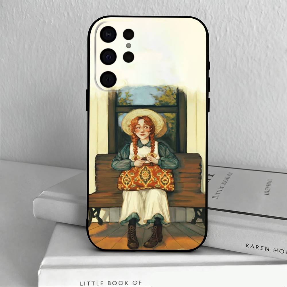 

A-Anne of Green G-Gables Cute Phone Case For Samsung S25,24,23,22,30,21,10,9,Ultra,Plus,Lite,FE,4,5 G Soft Black Case Samsung S24