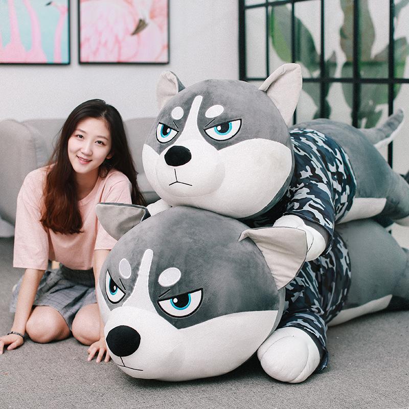 Nuevo juguete de peluche de perro gigante abrazable, suave peluche de husky, almohada larga, muñeco de animal de dibujos animados, cojín para dormir, decoración del hogar, regalo para niños