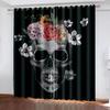 2pcs Personality Luxury 3D Printed Black Mystery Couple Skull Pattern Curtain,Suitable for Bedroom Living Room Kitchen Decor