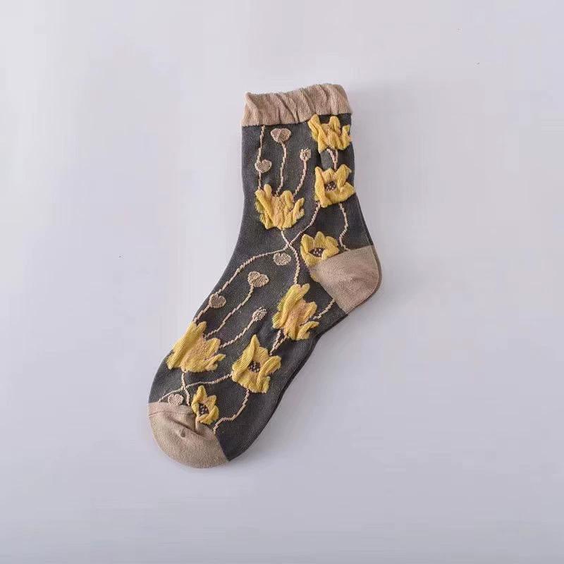 

1/5 пар носков с цветочным принтом, этническим узором и текстурой, повседневные женские носки на каждый день, носки до середины икры на все сезоны 1pair
