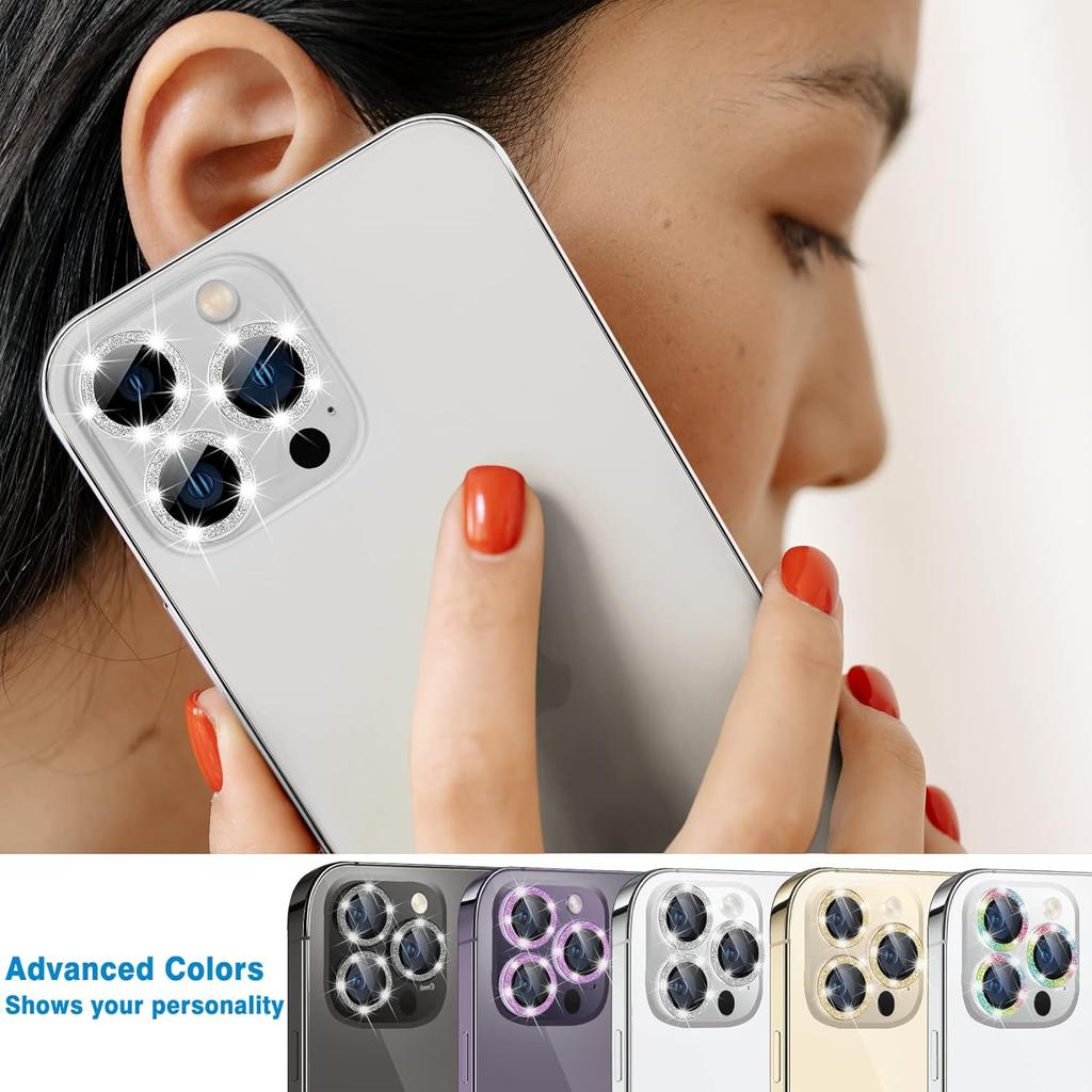 Compatible with iPhone 14 Pro and 14 Pro Max Camera Lens Protector, Bling Glitter Lens Cover 9H Tempered Glass Camera Cover Anti Scratch Shockproof