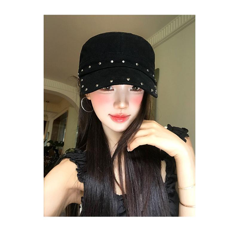 Women S Black Rivet Flat Top Equestrian Beret For Autumn Winter Large Head Size