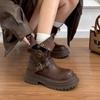 Cowhide Version~ Cowhide Platform Maillard Medium Tube Short Boots Women's 2025 New British Style Retro Brown Martin Boots