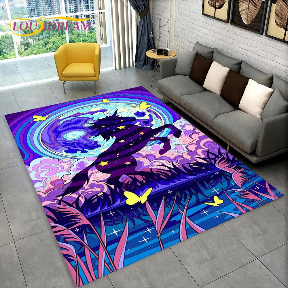 3D Cartoon Eenhoorn Dier Gebied Tapijt, Tapijt Tapijt voor Woonkamer Kinderkamer Bank Deurmat Decor, Kids Paly Antislip Vloermat