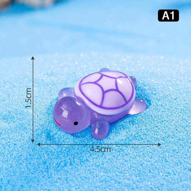 1Pc 1.77" Glow In Dark Sea Turtle Figurines Resin Glow Animal Miniature Figurines Ocean Theme Diy Home Garden Decoration
