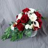 Large Wedding Bouquet White Calla Lily Wine Red Rose Artificial Flowers Bouquet Waterfall Bridal Bouquet for Wedding Anniversary