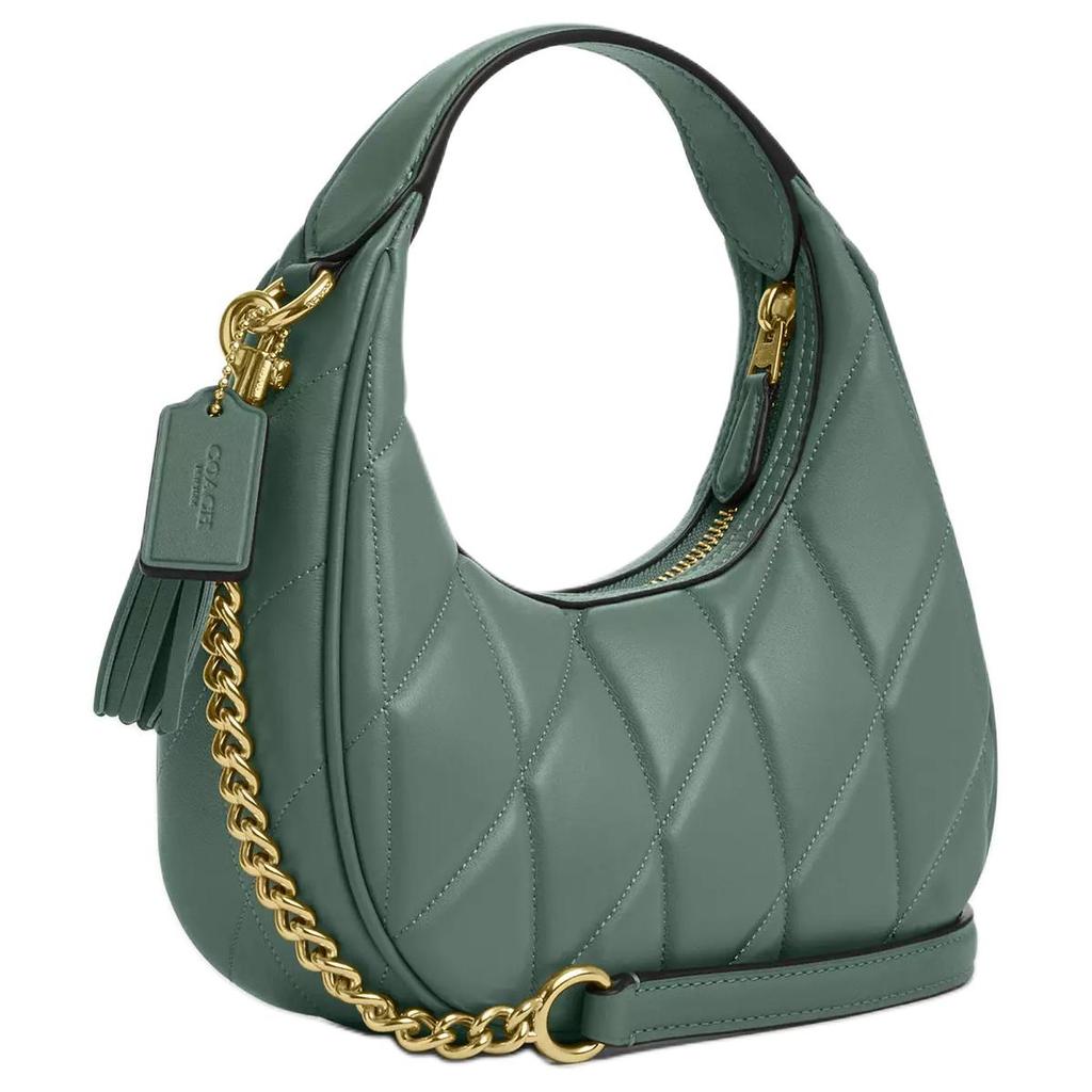 Coach Carmen 20 Metal Logo Diamond Pattern Napa Leather Shoulder Tote Bag Small Women Handbags Green CY710-IMO4Q