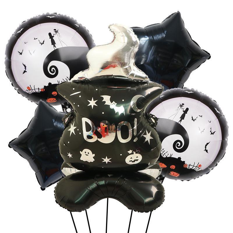 Large Standing Halloween Witch Dark Knight Card Seat 5-Piece Aluminum Film Balloon Halloween Party Arrangement