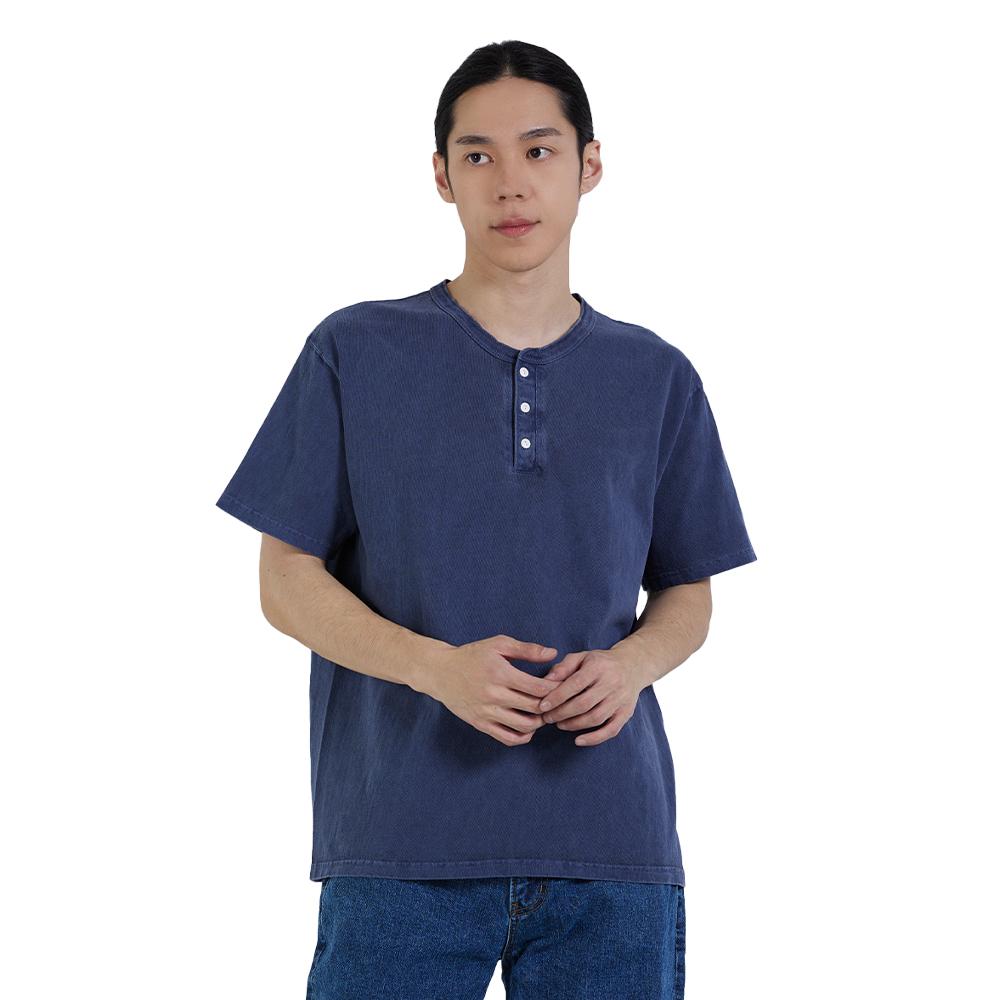 Guson Henley Neck Short Sleeve T-Shirt - Pigment Navy