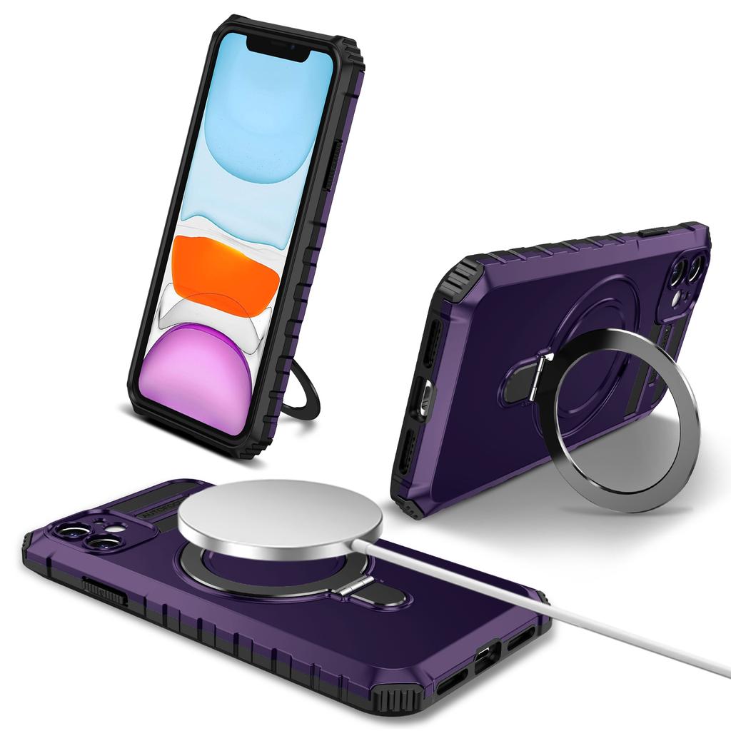 For iPhone 11 Case Kickstand PC+TPU Phone Cover Compatible with MagSafe