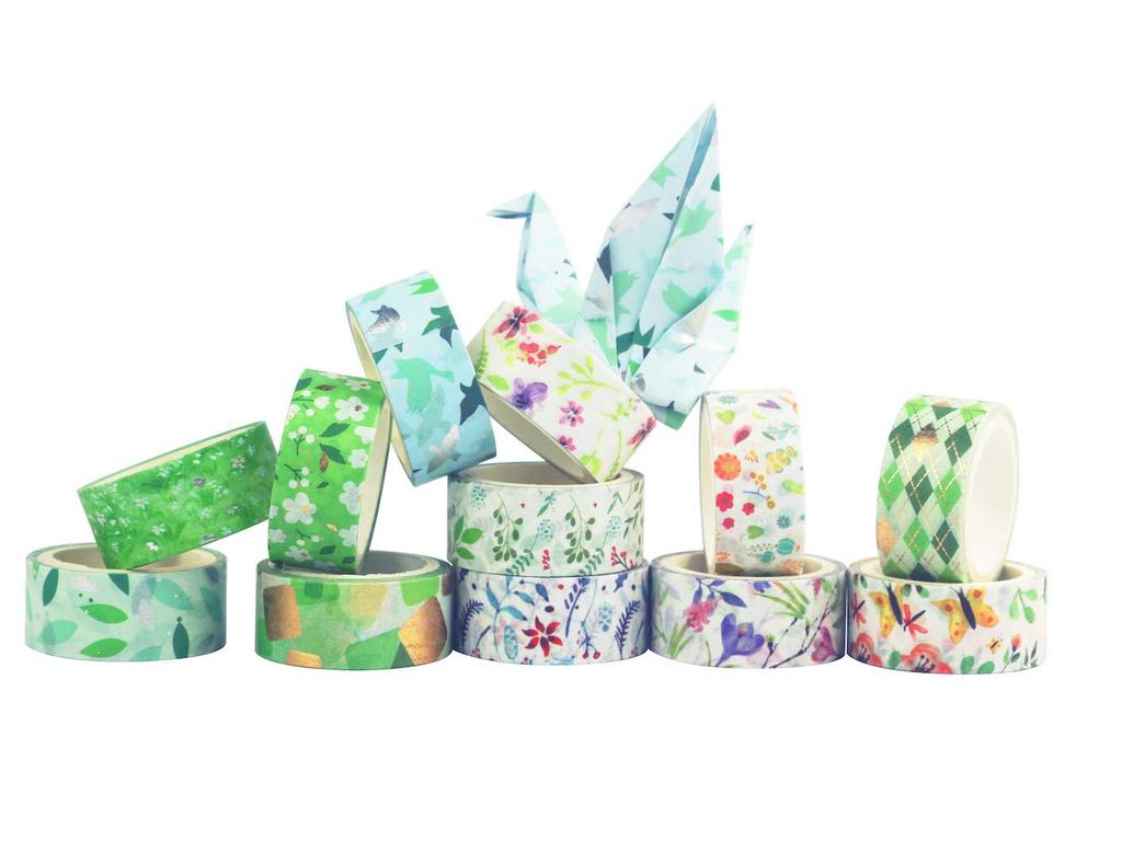 Yubbaex Natural Law Masking Gold Foil Cute 15mm Wide X 12 Rolls Leaves Flying X 12 Tape, Stamp, Design, (Willow Rolls)