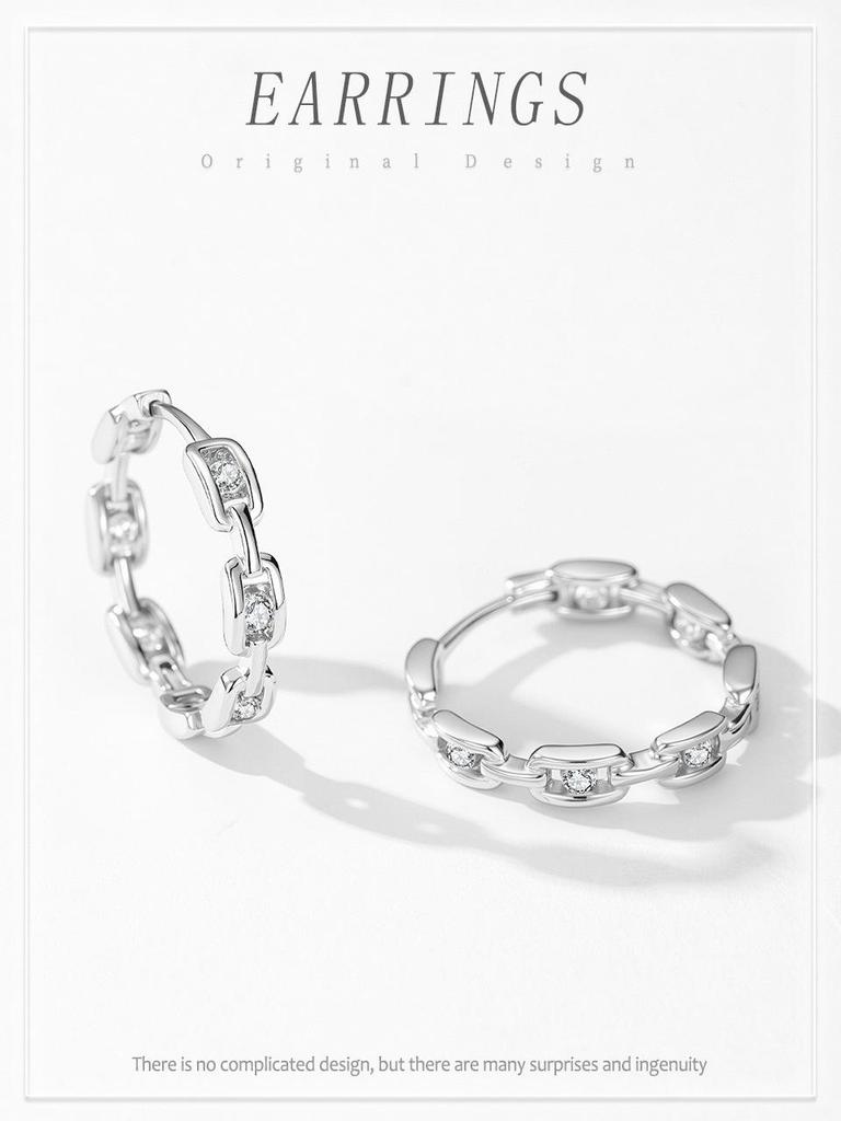 Tide S925 Sterling Silver Diamond Ear Hoops - Women's Punk Cold Style Fashion Earrings