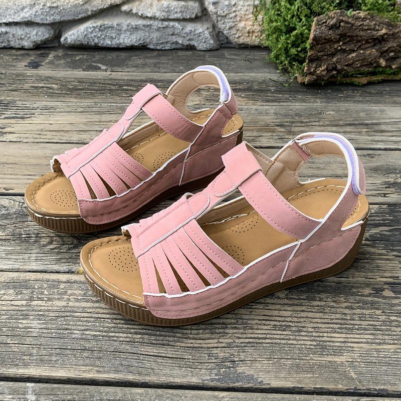 Vintage Shoes, Anti-slip, Large-sized Round Toe, Wedge Heel Sandals for Women