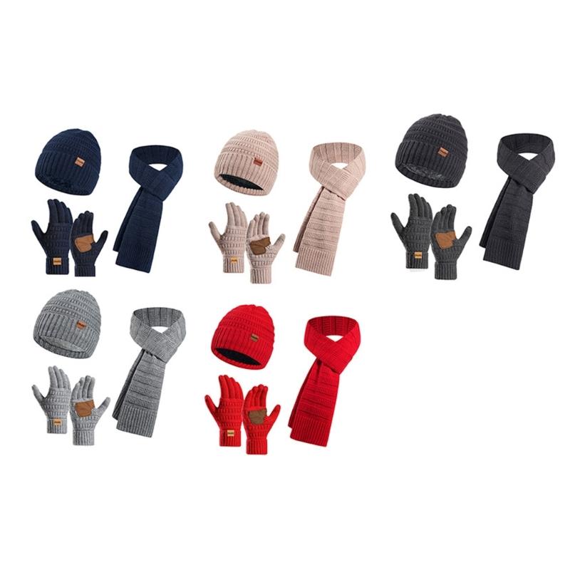 Winter Scarf Hat Gloves Set Acrylic Fibre Warm Accessories For Skiing Hiking Outdoor Activity Cold Weather Essential
