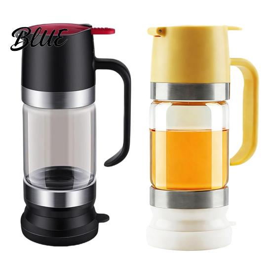 Honey Storage Jar Glass Press Dispenser Bottle Syrup & Sauce Container with No-Drip Spout Spill-free Pourer BPA-Free Plastic for Kitchen Coffee