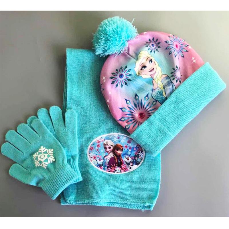 Princess Snowflake Knit Hat, Scarf, and Gloves Set for Girls – Winter Warmth with Cartoon Design