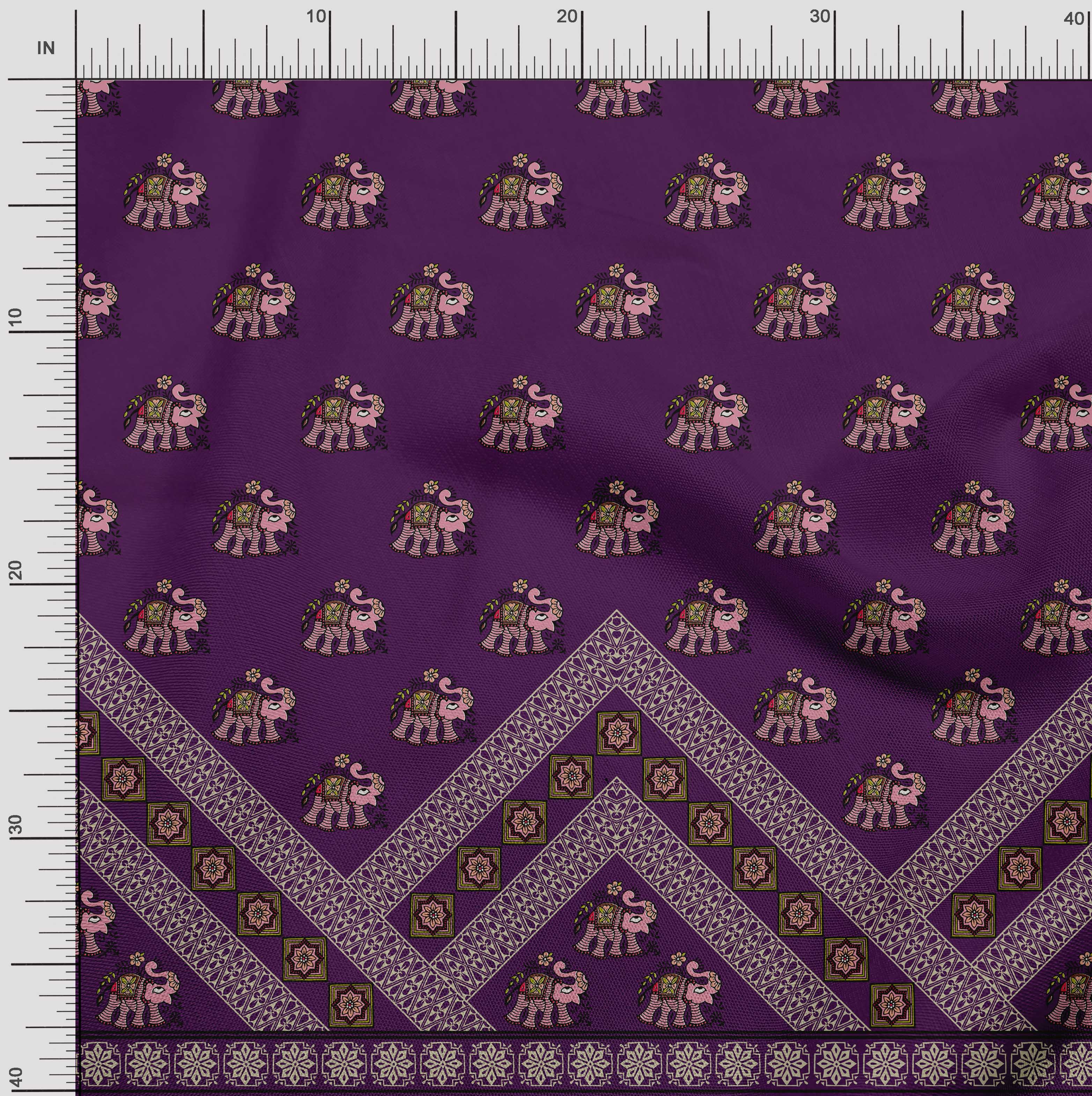 

Японська креп-атласна тканина Soimoi, квіткова мандала та принт на панелі слона Тканина на метри 42 дюйми 42 Inch Wide - Poly Crepe фіолетовий