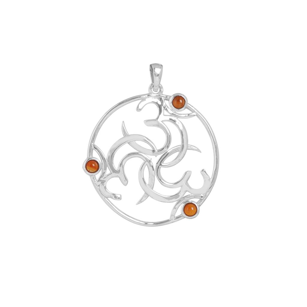 Spiritual Triple Om Silver Pendant, 925 Sterling Silver Handmade Jewelry, Spiritual Jewelry, Carnelian Gemstone pendant, Unisex Pendant ap7115