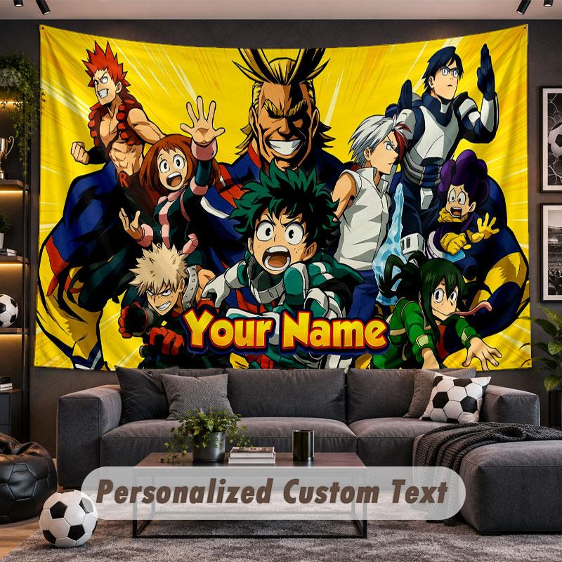 Wall Hanging Tapestry Custom NameMy Hero Academia Pattern Personalized Printed Fabric Wall Decor