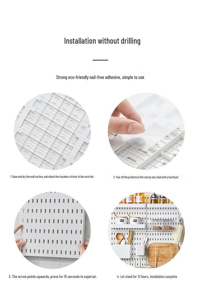 Pegboard No-Drill Wall Storage Rack for Kitchen & Home Accessories