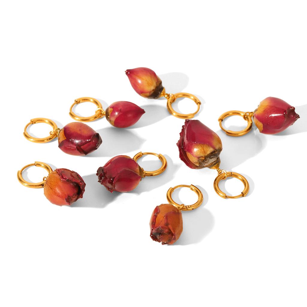 Rose hoop earrings, light luxury high-end ear jewelry, versatile titanium steel accessories for women