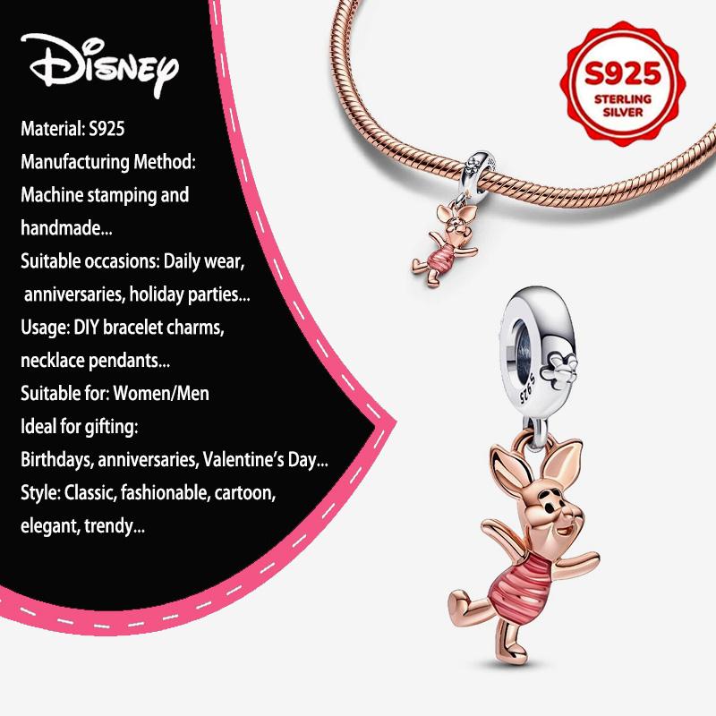 New Disney 925 Silver Winnie & Stitch Charms for Bracelet Necklace DIY Jewelry Gifts Holiday Party