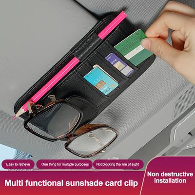 Organisateur de pare-soleil de voiture Multi-poches Rangement Porte-cartes auto Clip pour lunettes Sac pare-soleil Accessoires intérieurs Lunettes de soleil