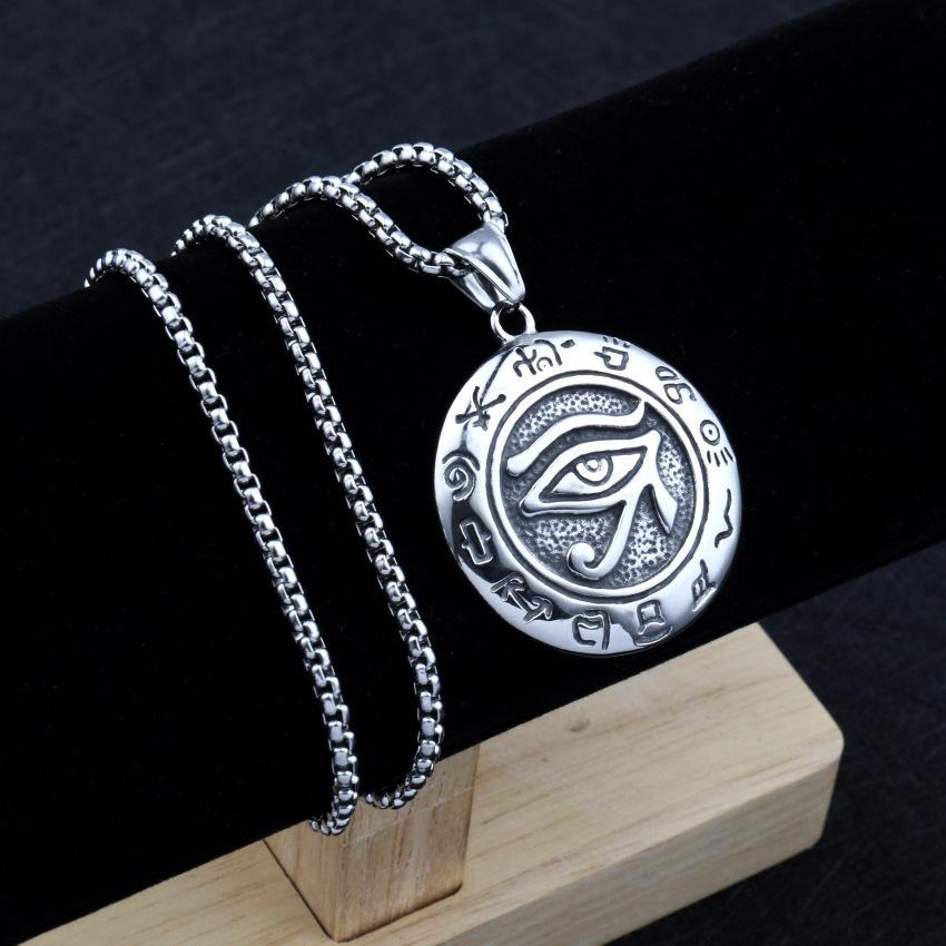 Eye Of Horus Round Pendant Necklace For Men Women Silver Retro Rune Hip Hop Punk Stainless Steel Chian Fashion Jewlery