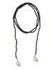 1pc Luxury Beaded Black Crystal Asymmetrical Pendant Necklace, Long Layered Baroque Pearl Choker For Women