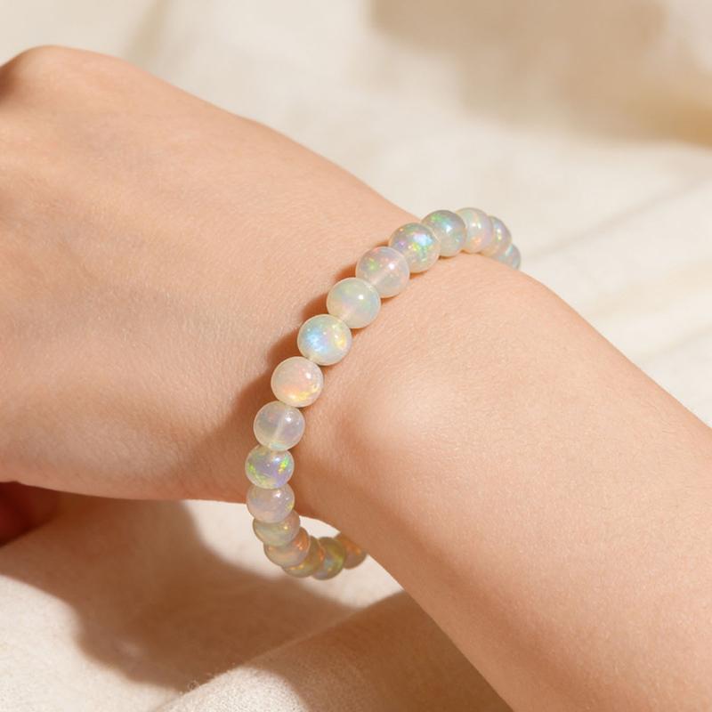 Pulsera de Ópalo Natural Para Mujeres Cuerda Elástica Extensible Joyería de Cristal Curativo Ayuda a Mantener el Equilibrio Emocional