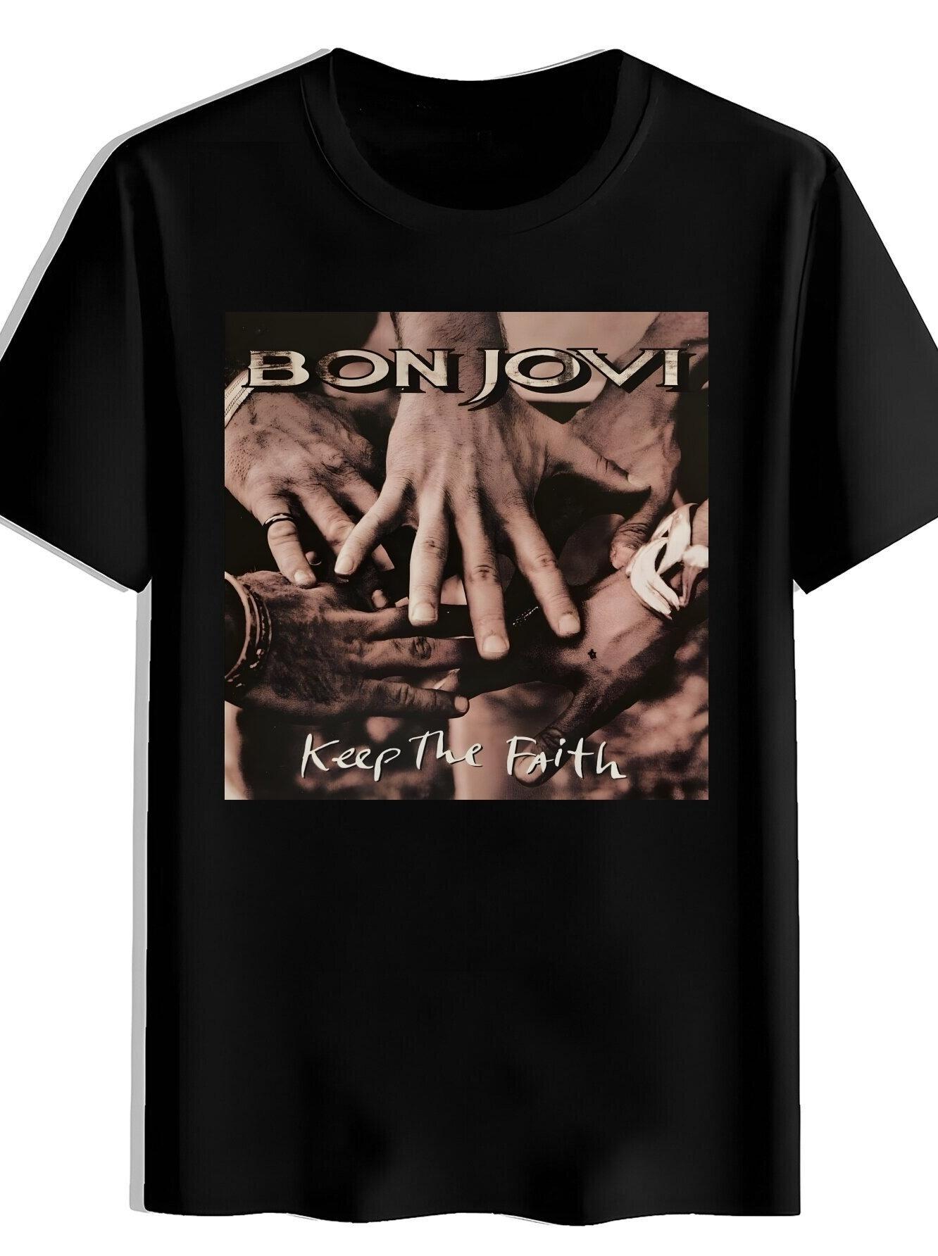 Vintage Rock Band Graphic T-shirt - Bon Jovi Keep The Faith Design XL