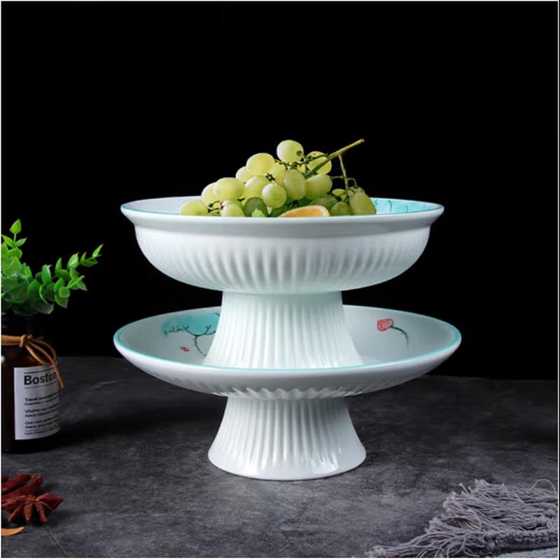 Tai Shun 'Thousand Miles of Rivers' Ceramic Footed Plate - Set of 2