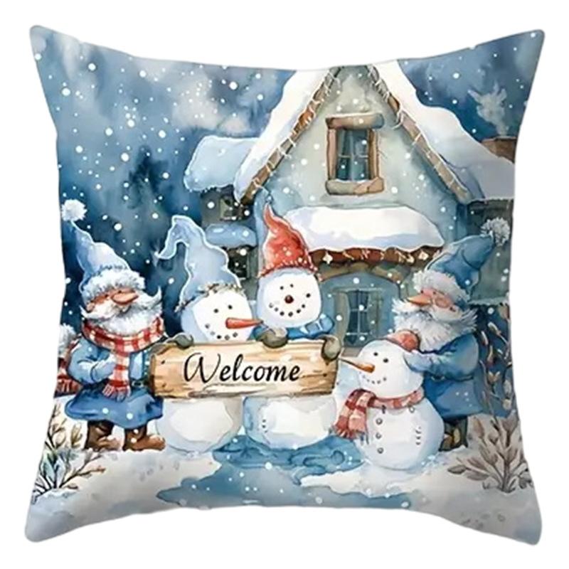 Wzór Bałwana Modny Poszewka Świąteczna Dekoracja Domu Salon Sofa Poduszka Sypialnia Choinka Niebieski