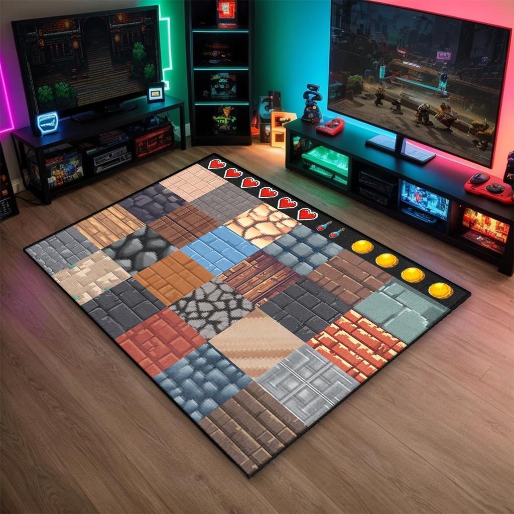 Tappeto Tappetino Pixel Block - Tappeto Decorativo Gioco Stanza dei Giochi Camera da Letto, Tappeto Decorazione Casa Morbido Antiscivolo con Fantasia a Blocchi Colorati