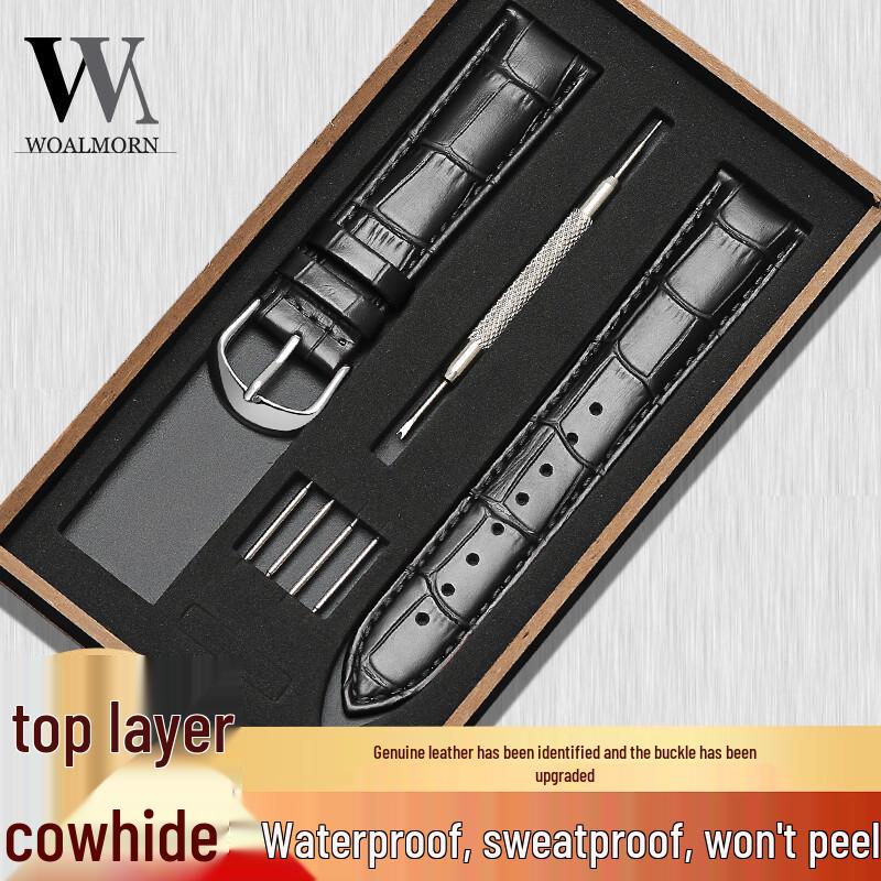 Universal Black Genuine Leather Watch Strap 20mm черный