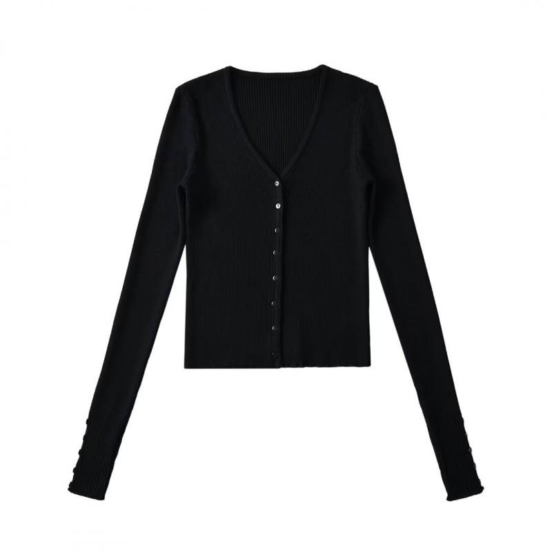 Womens V-Neck Knit Cardigan Sweater Slim Fit Single-Breasted Long Sleeve Top Casual Streetwear