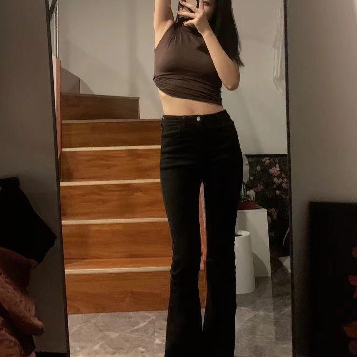 

Женские джинсы с высокой талией, ретро-синие, микро-клеш - Большой размер, стройнящая посадка для фигуры типа груша , на осень/зиму S [For 80-95 lbs]