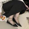 Internet Celebrities Rivet Pointed Flat Shoes Women 2025 Spring and Autumn New V Home Patent Leather Shallow Mouth Roman Single Shoes Women Scoop