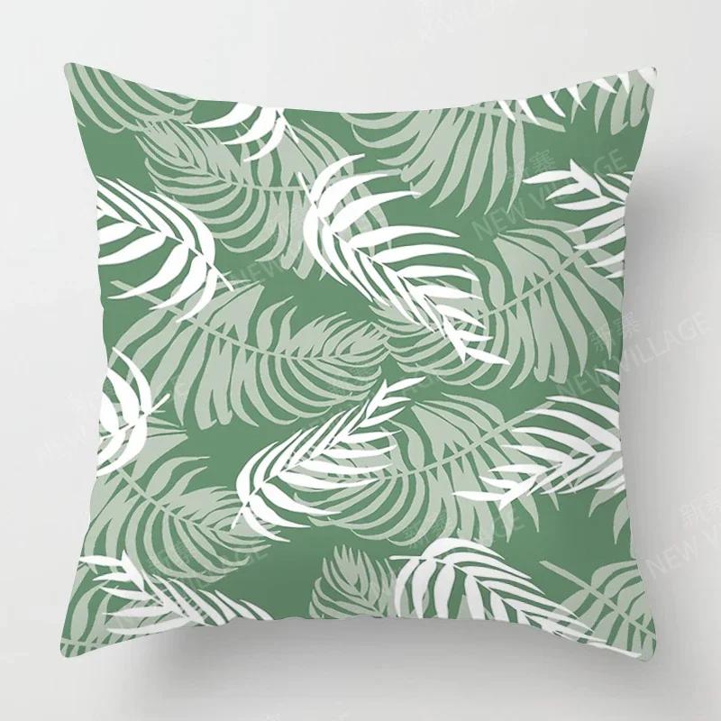 Nordic Fall Home Decor Autumn Throw Pillow Case Sofa Cushion Cover Modern Leaf Plant Green