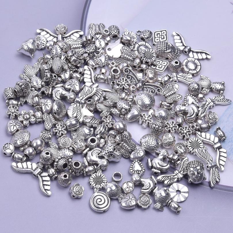 Multistyle Vintage Silver Color Loose Beads For Jewelry Making Supplies Animal Flower Butterfly Charms Bead DIY Bracelets Kralen