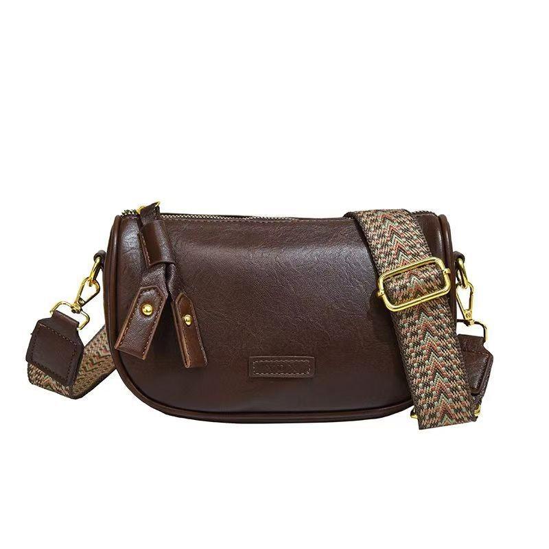 IELGY Boston Bag Fashion Retro All-Match Crossbody Wide Shoulder Strap