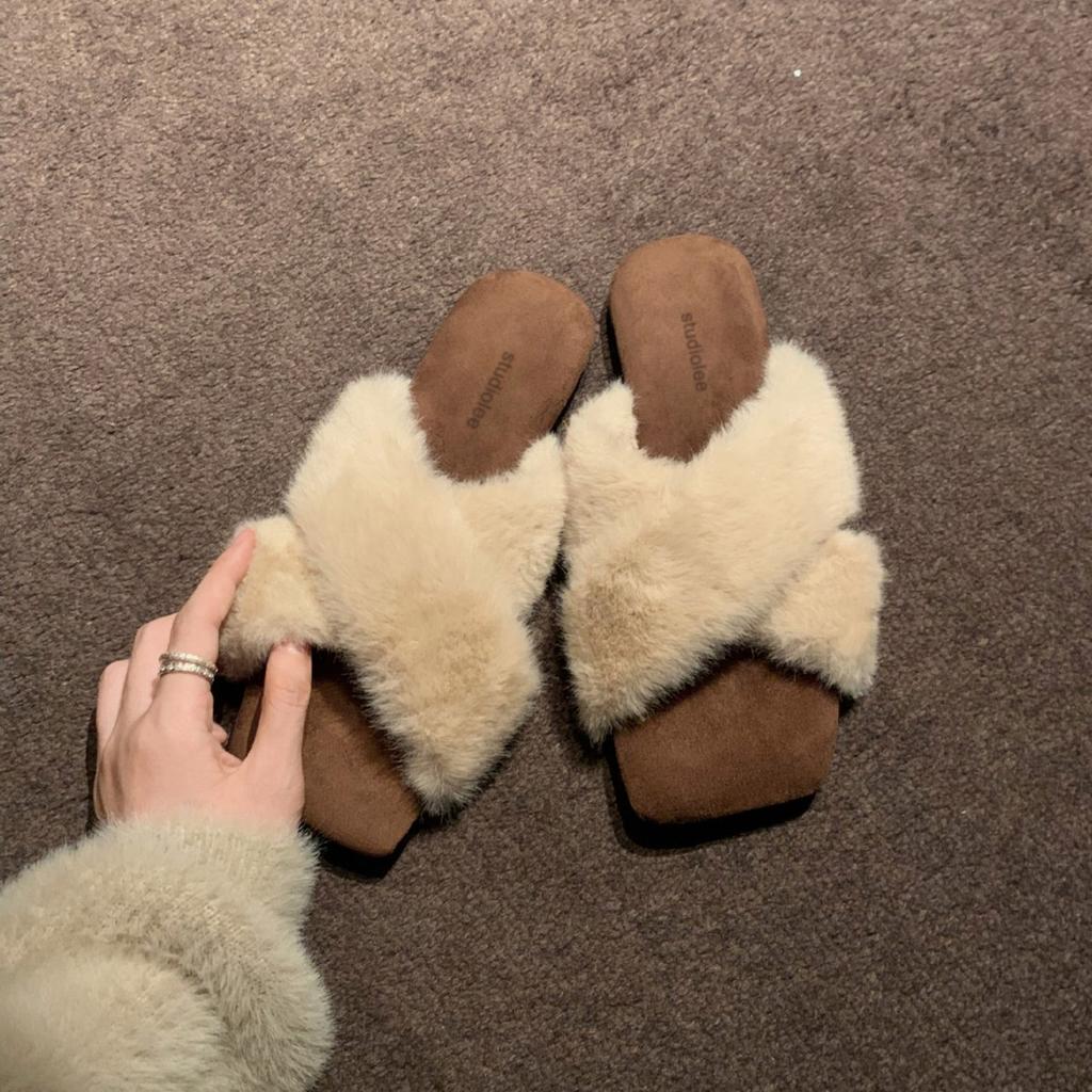 Traubenmutter Studiolee Temperament quadratischer Kopf Kreuzriemen faul vielseitig Leopardenmuster Oberbekleidung flauschige Hausschuhe Frauen Herbst und Winter