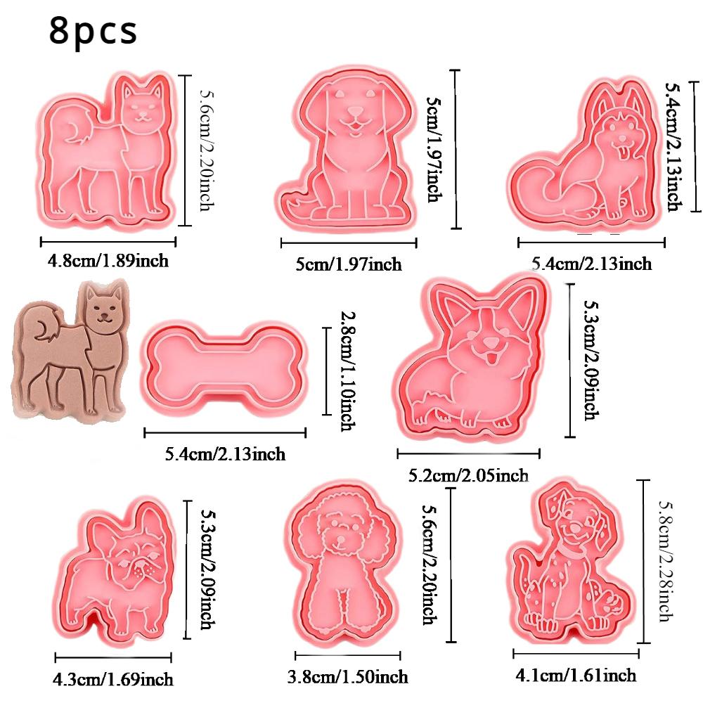 8Pcs/set Cookie Cutters Plastic 3D Cute Cartoon Pressable Biscuit Mold Embosser Cookie Stamp Christmas Kitchen Baking Pastry