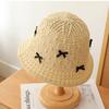 Mini Bow Beach Straw Hat For Women Crochet Fisherman Hat Knitted Hollow Weaving Bucket Hat Sweet Foldable Breathable Sun Cap