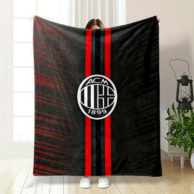 AC Milan Logo with Red Stripes Patterned Flannel Blanket Perfect for the Bedroom Living Room, Sofa, or a Little Nap
