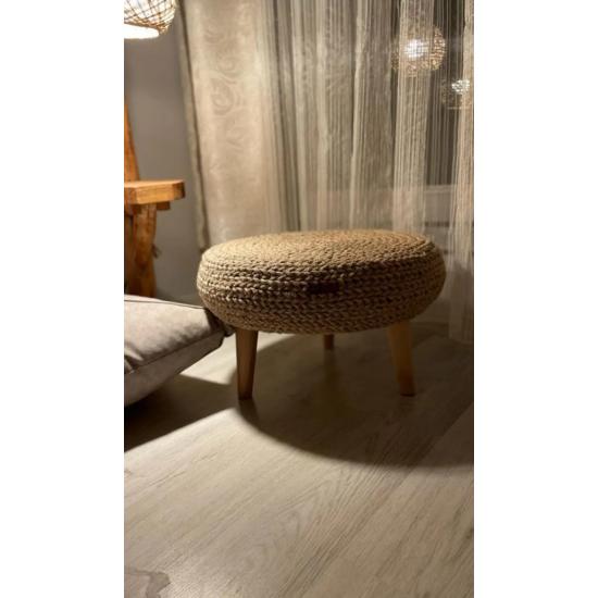 Conical Leg Knitted Detailed Wicker Pouf Coffee Table (42X12)