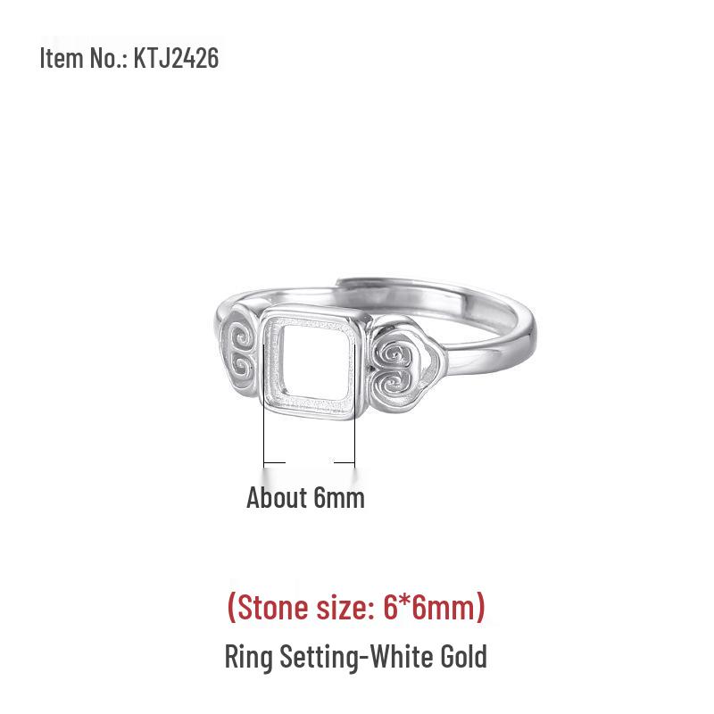 

925 Sterling Silver Square Ring Setting with Amber & Jadeite, Chinese Vintage Style Clouds Design for Men & Women