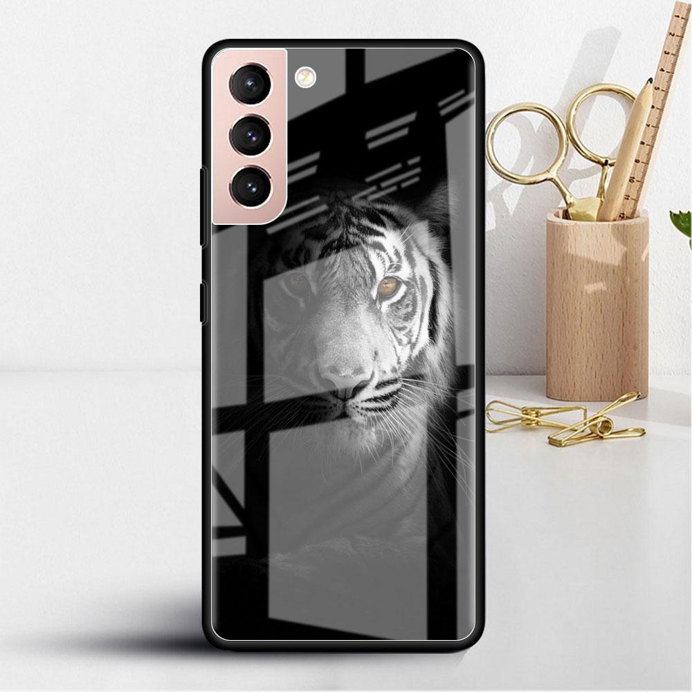 Glass Case For Samsung Galaxy S22 S20 FE S21 Plus Phone Cover S10 5G S9 Note 20 Ultra 10 Lite Shell Wolf Lion Animal