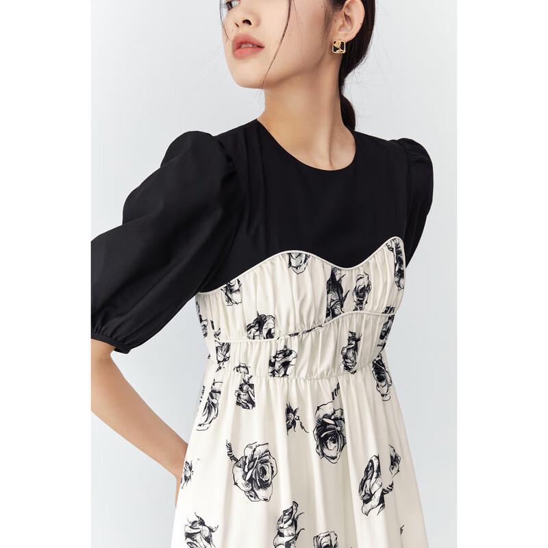 PEACEBIRD Women's Patchwork Print Pleated A-Line Dress