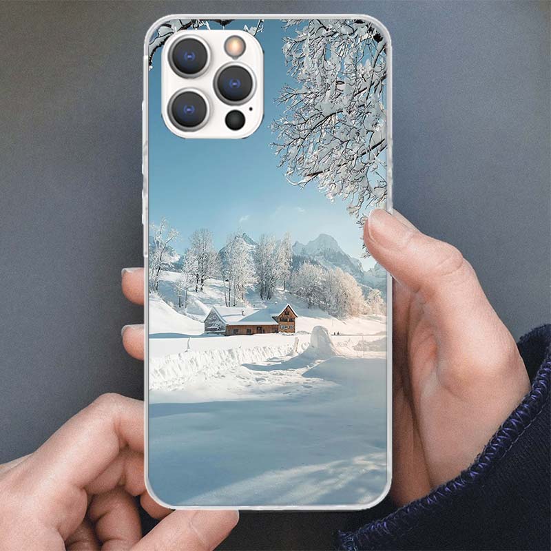 Winter White Snow Christmas Phone Case For Apple iPhone 16 15 14 13 12 11 Pro Max Mini XS XR X 7 Plus 8 + SE Soft Silicone Print
